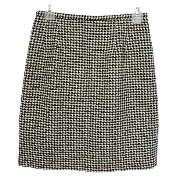 Vintage Talbots Wool Tweed Houndstooth Skirt Black White Petite Size 6P - Picture 1 of 4